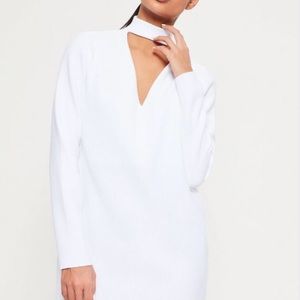 White Rib Choker Neck Sweater Dress